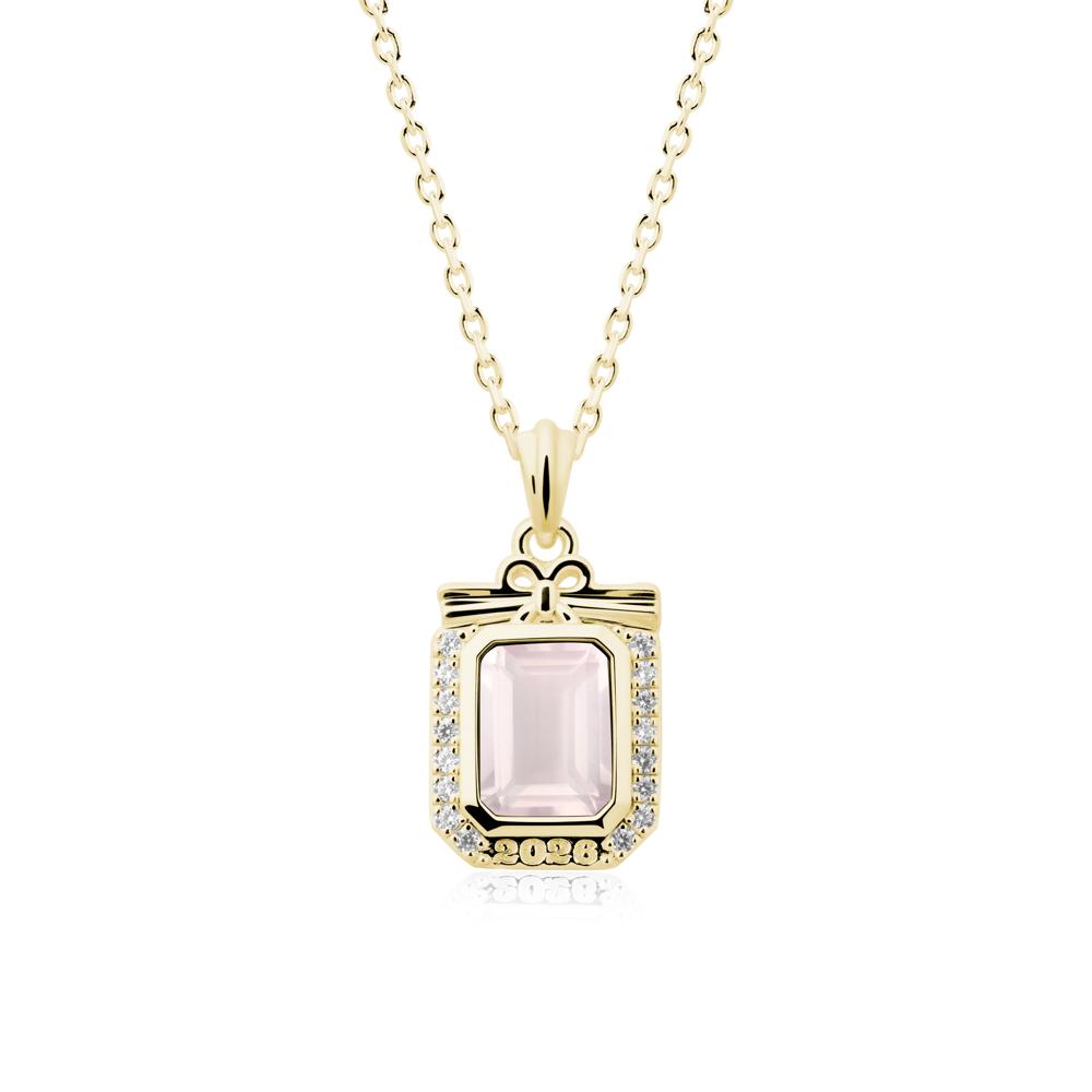 Custom Year Emerald Cut Rose Quartz Necklace - LUO Jewelry #metal_18k yellow gold