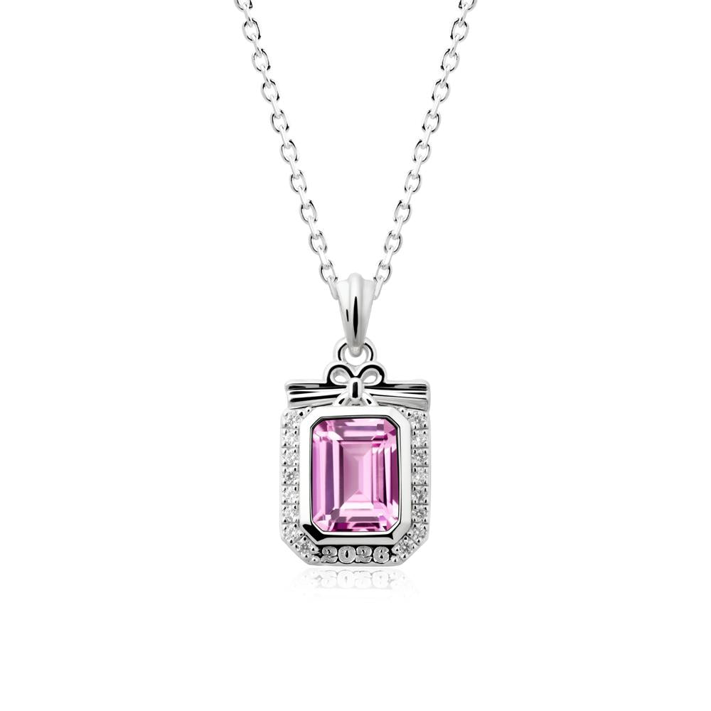 Graduation Halo Pink Sapphire Necklace - LUO Jewelry #metal_14k white gold