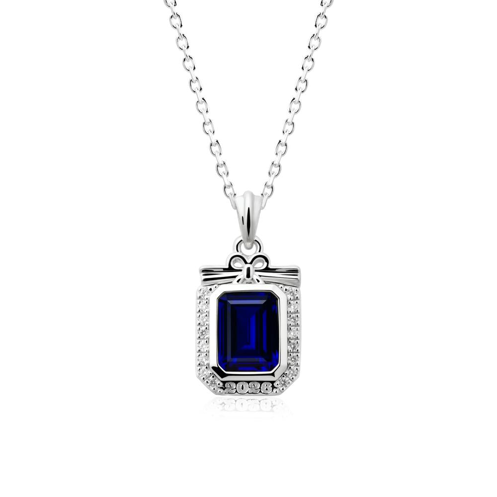 Personalized Graduation Sapphire Halo Necklace - LUO Jewelry #metal_14k white gold
