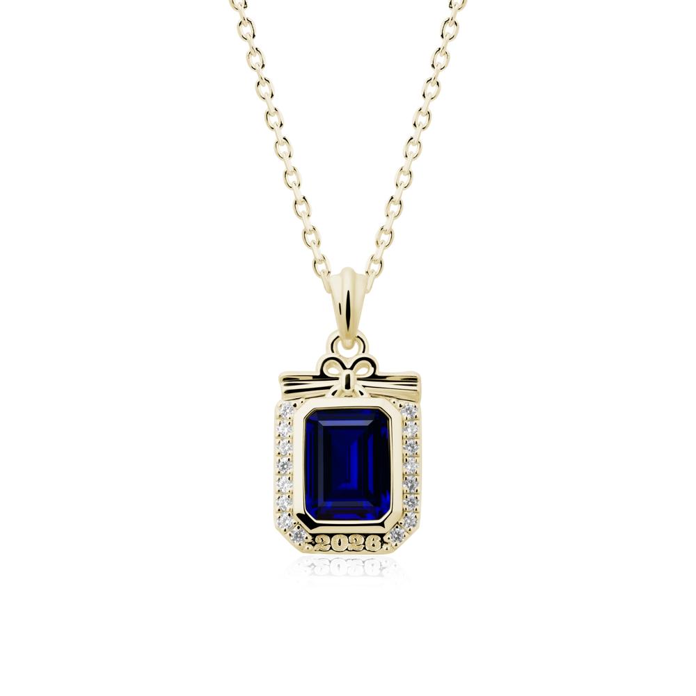 Personalized Graduation Sapphire Halo Necklace - LUO Jewelry #metal_14k yellow gold