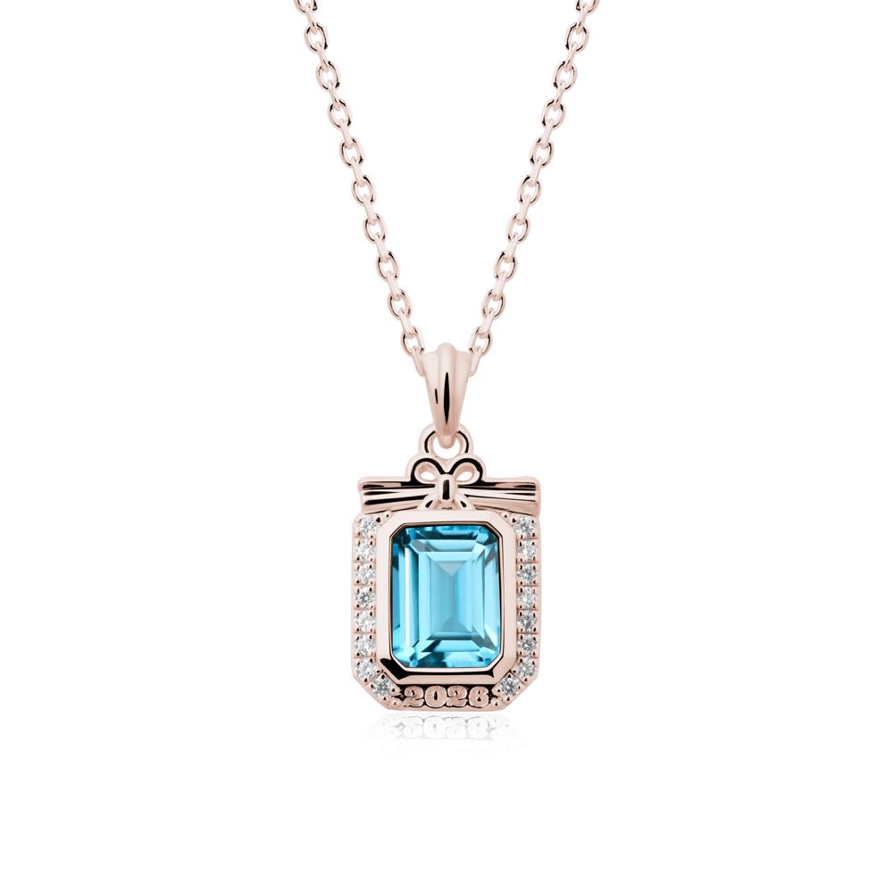 Graduation Halo Swiss Blue Topaz Necklace - LUO Jewelry #metal_14k rose gold