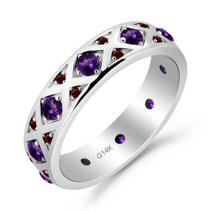 Amethyst and Garnet and Garnet Eternity Band Ring - LUO Jewelry #metal_14k white gold