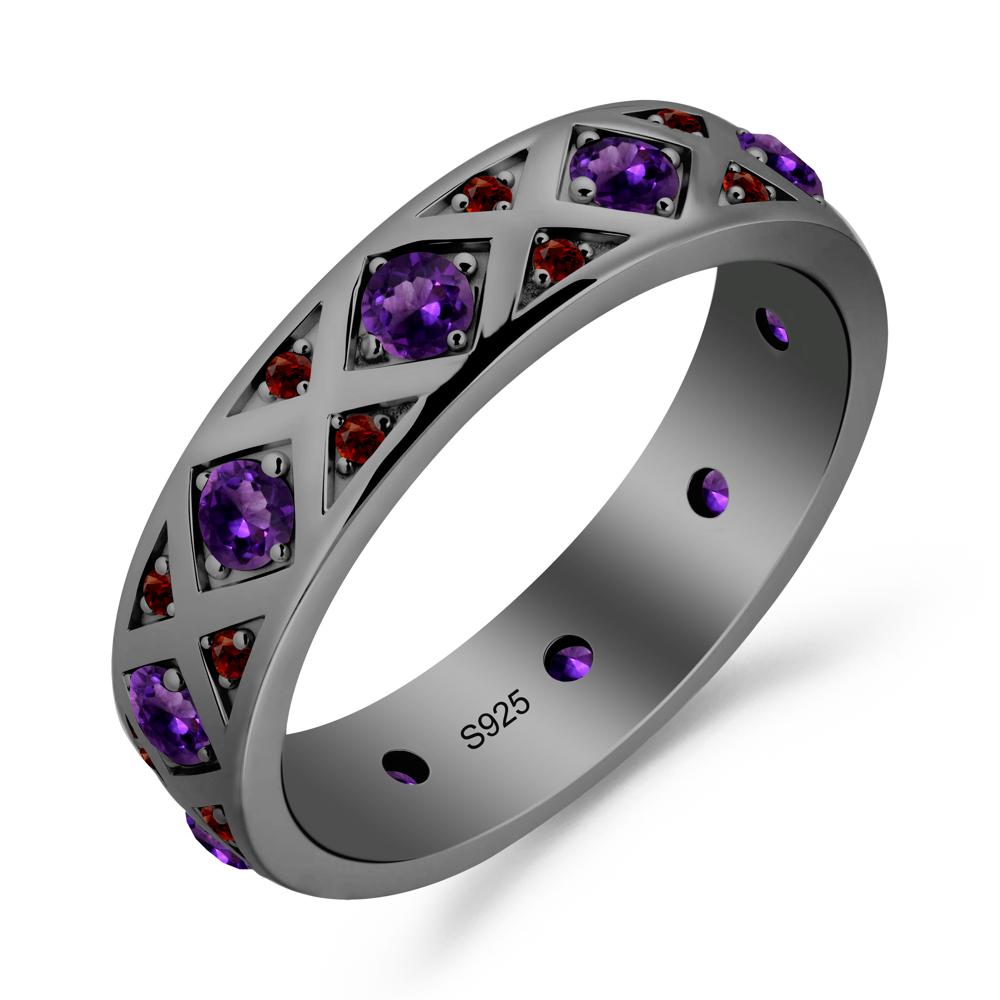 Amethyst and Garnet and Garnet Eternity Band Ring - LUO Jewelry #metal_black finish sterling silver