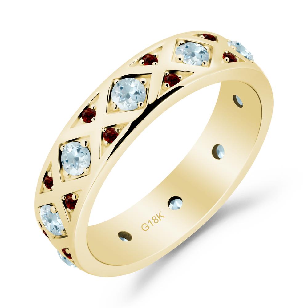 Round Aquamarine and Garnet and Garnet Statement Ring - LUO Jewelry #metal_18k yellow gold