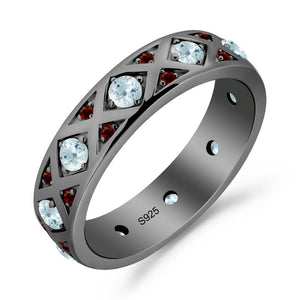 Round Aquamarine and Garnet and Garnet Statement Ring - LUO Jewelry #metal_black finish sterling silver