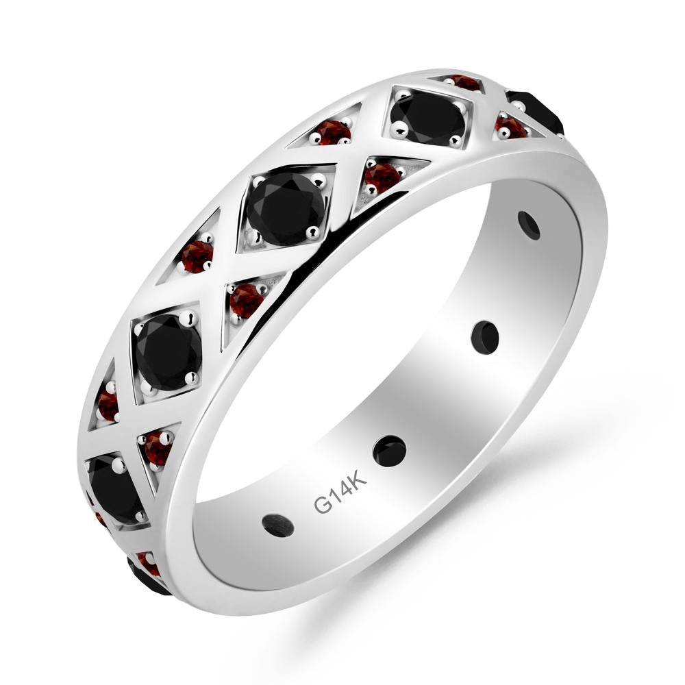 Black Spinel and Garnet and Garnet Eternity Band Ring - LUO Jewelry #metal_14k white gold