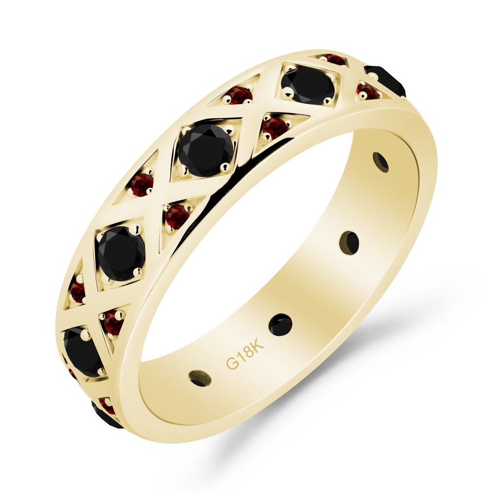 Black Spinel and Garnet and Garnet Eternity Band Ring - LUO Jewelry #metal_18k yellow gold
