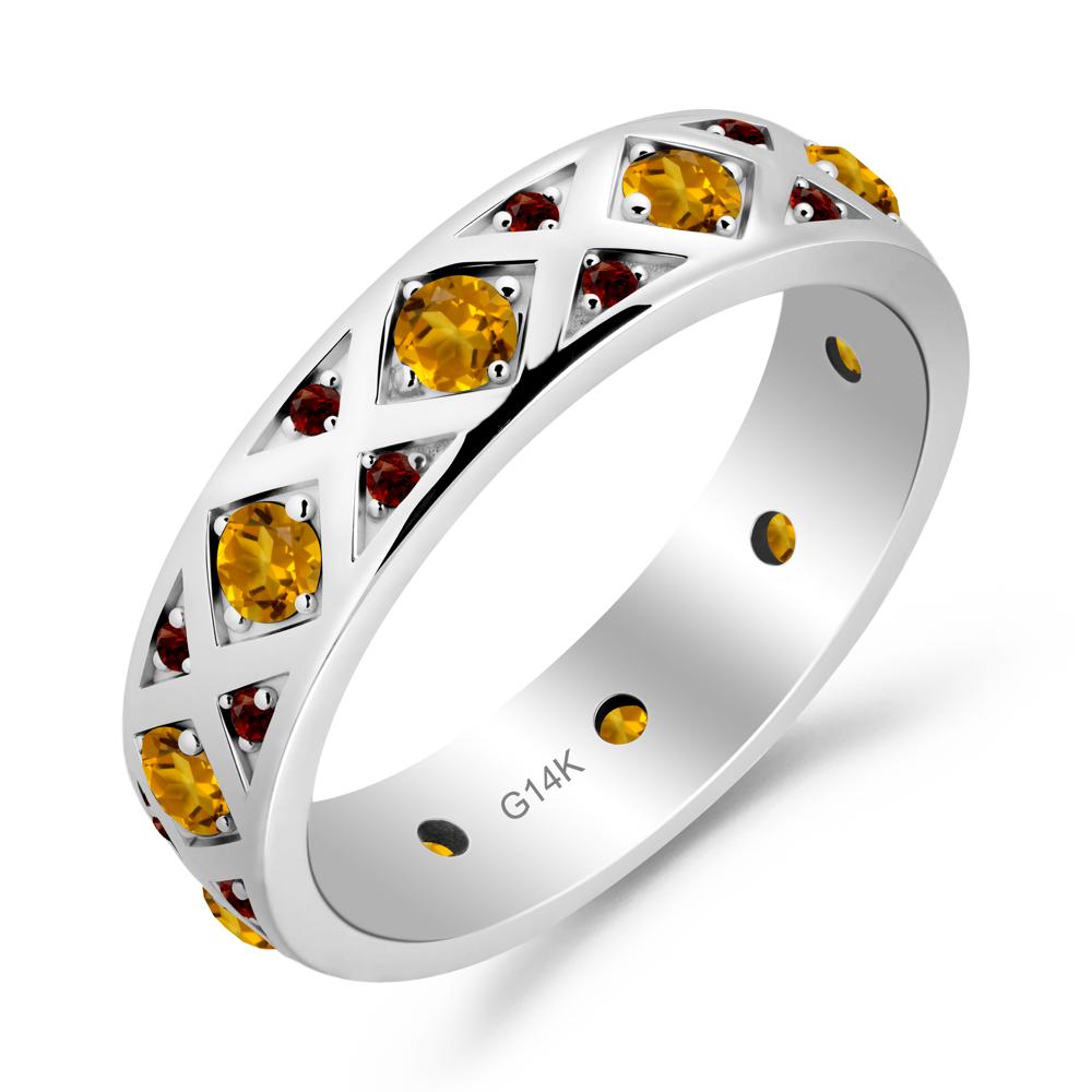 Round Citrine and Garnet and Garnet Statement Ring - LUO Jewelry #metal_14k white gold