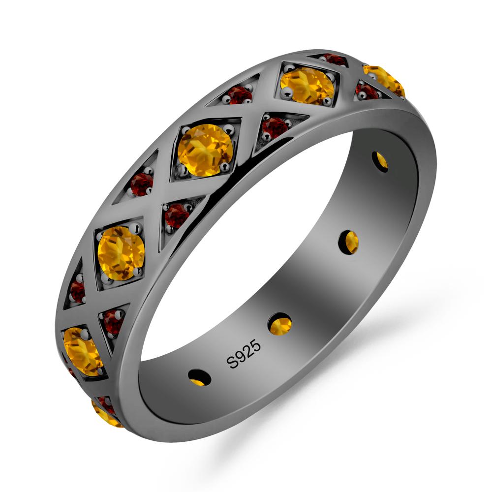 Round Citrine and Garnet and Garnet Statement Ring - LUO Jewelry #metal_black finish sterling silver