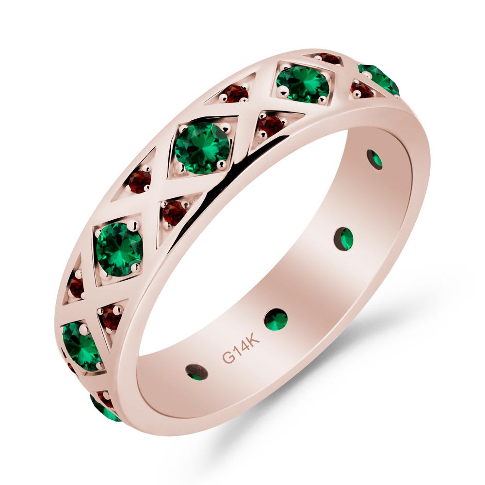 Emerald and Garnet and Garnet Eternity Band Ring - LUO Jewelry #metal_14k rose gold