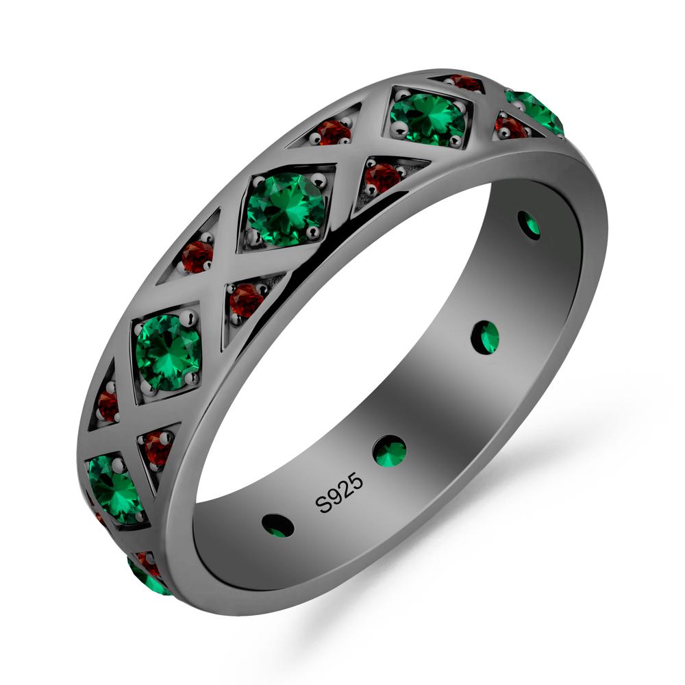 Emerald and Garnet and Garnet Eternity Band Ring - LUO Jewelry #metal_black finish sterling silver