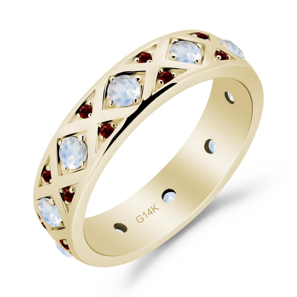 Moonstone and Garnet and Garnet Eternity Band Ring - LUO Jewelry #metal_14k yellow gold