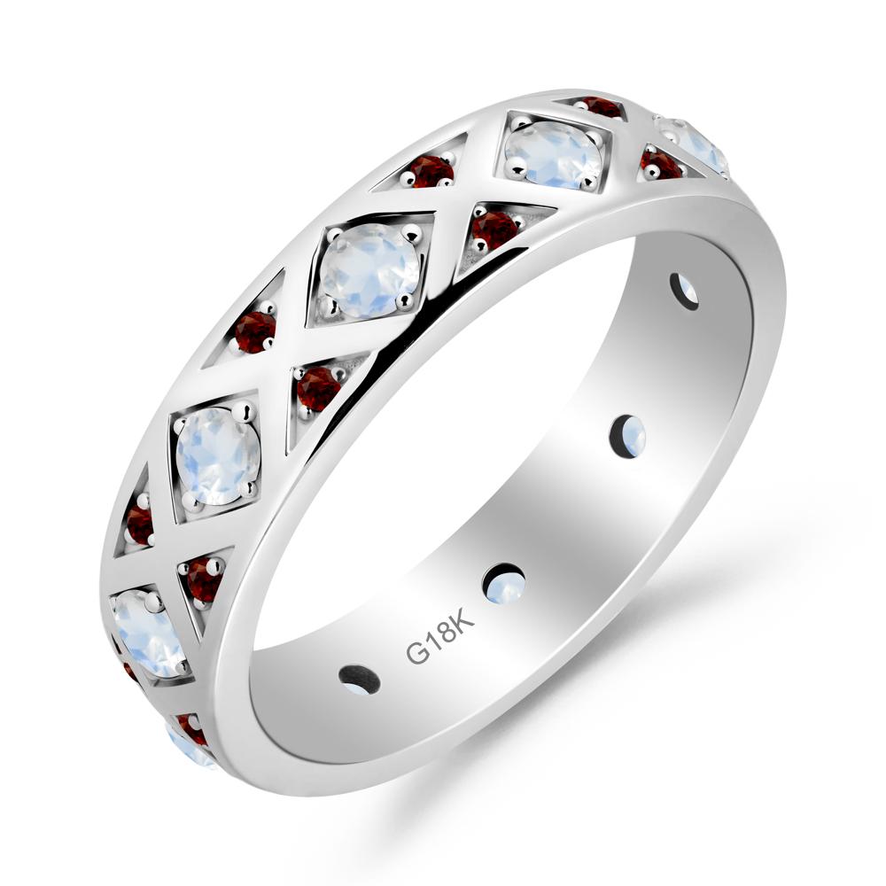 Moonstone and Garnet and Garnet Eternity Band Ring - LUO Jewelry #metal_18k white gold