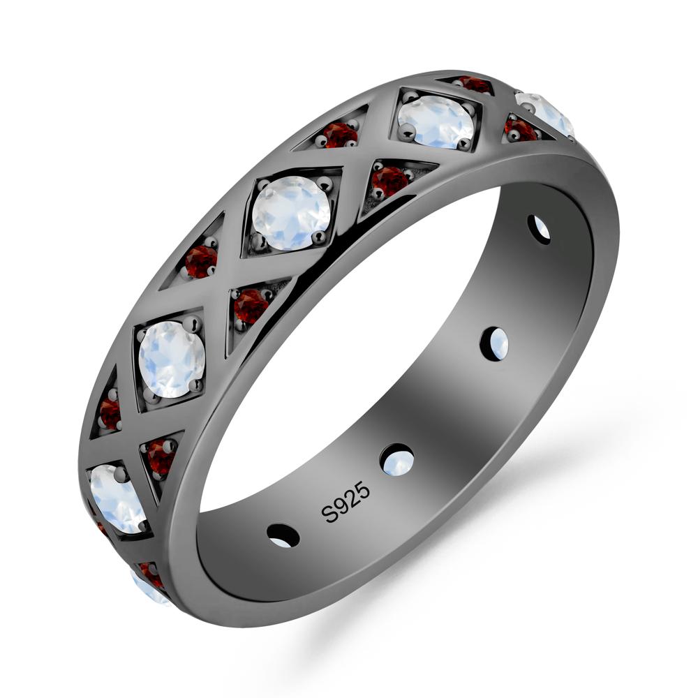 Moonstone and Garnet and Garnet Eternity Band Ring - LUO Jewelry #metal_black finish sterling silver
