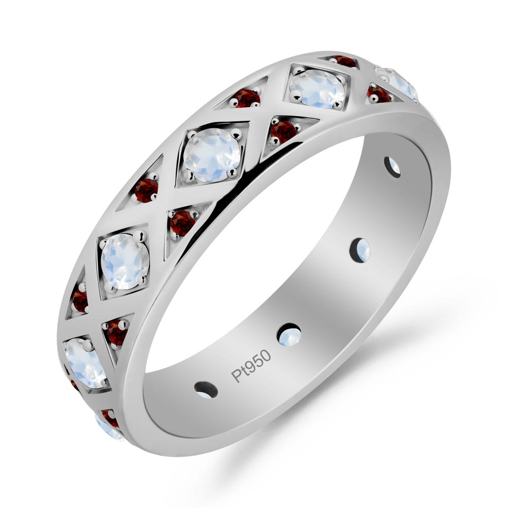 Moonstone and Garnet and Garnet Eternity Band Ring - LUO Jewelry #metal_platinum