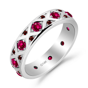 Round Ruby and Garnet and Garnet Statement Ring - LUO Jewelry #metal_14k white gold