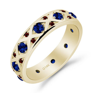 Round Sapphire and Garnet and Garnet Statement Ring - LUO Jewelry #metal_14k yellow gold