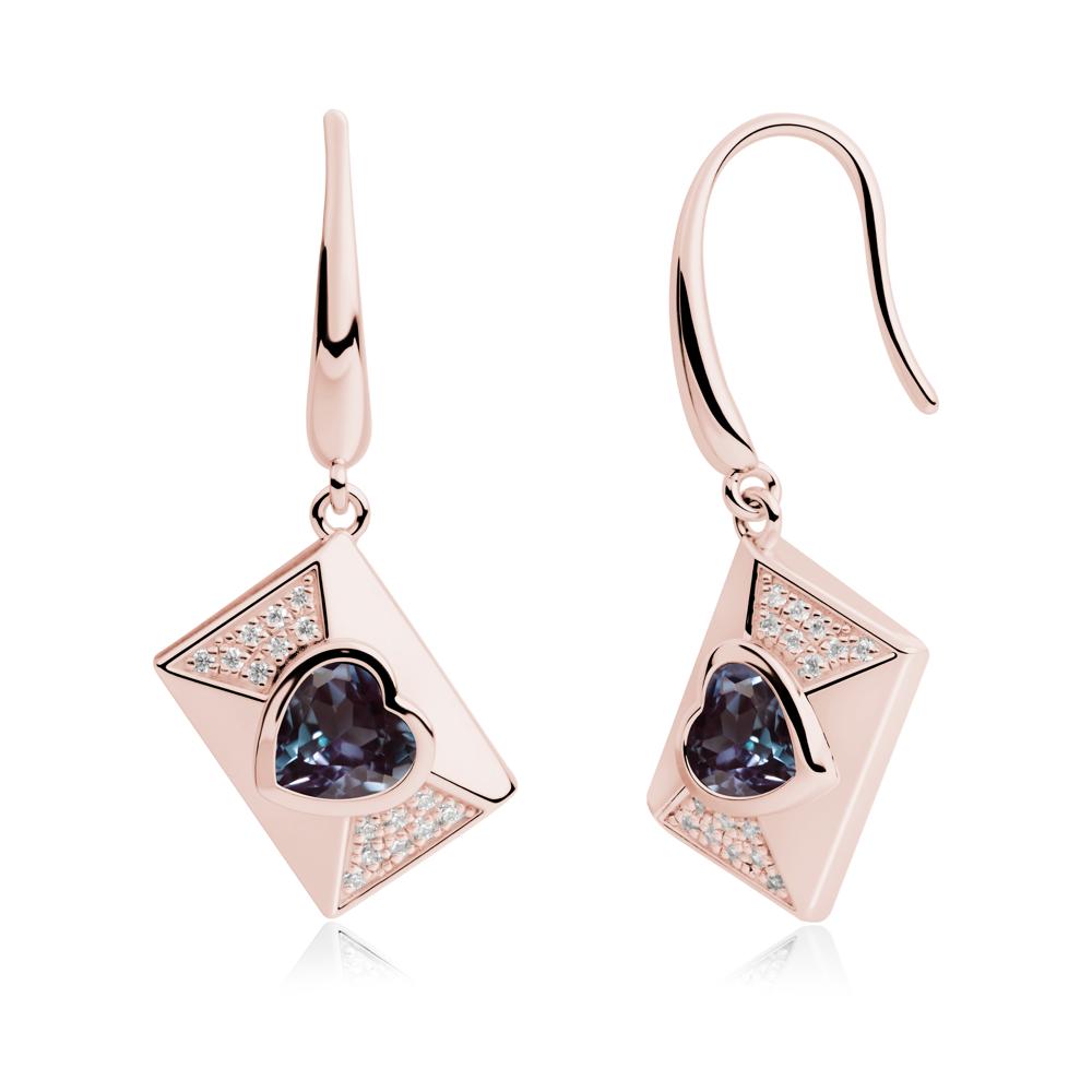 Bezel Set Heart Shaped Alexandrite Shepherd Hook Earrings - LUO Jewelry #metal_18k rose gold