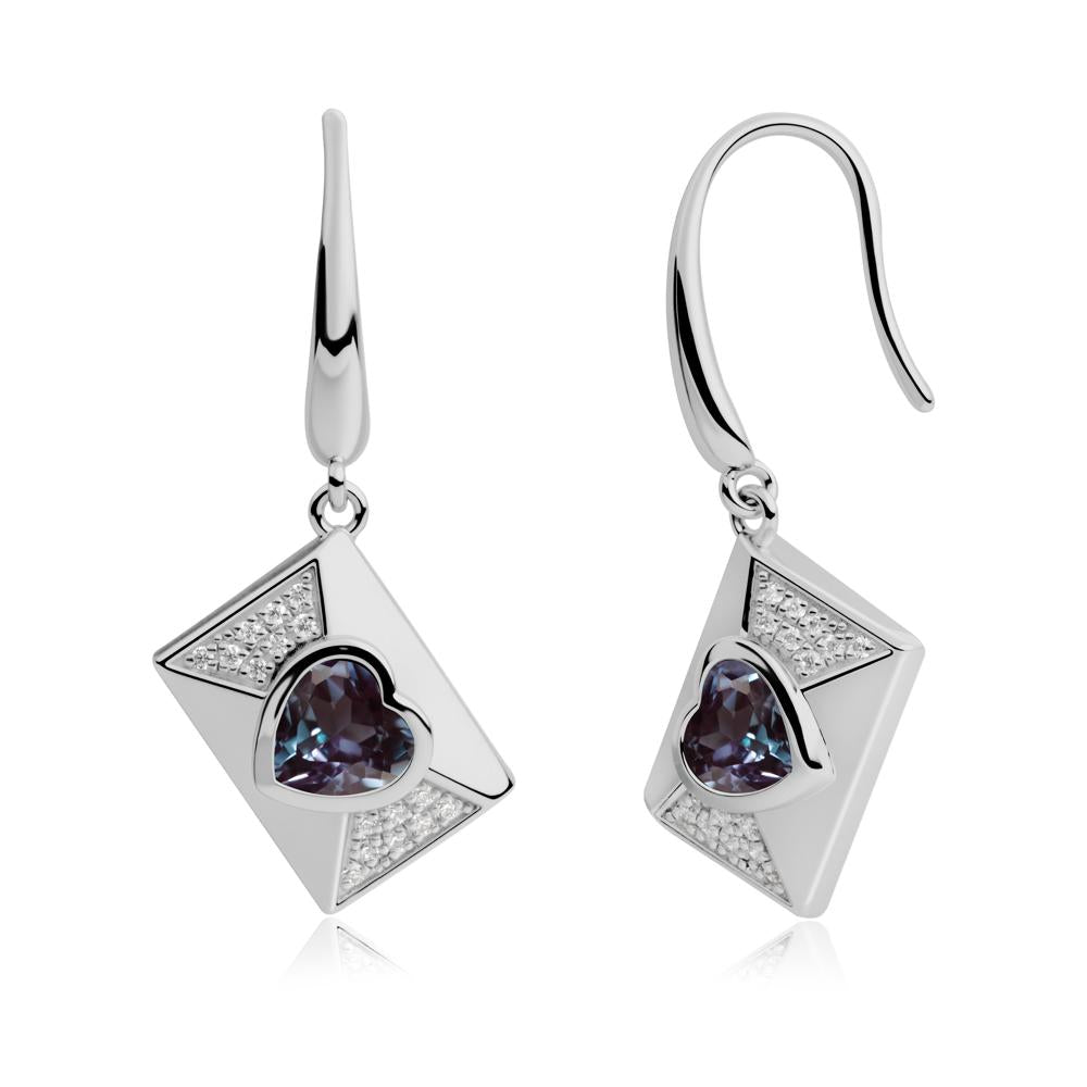 Bezel Set Heart Shaped Alexandrite Shepherd Hook Earrings - LUO Jewelry #metal_platinum