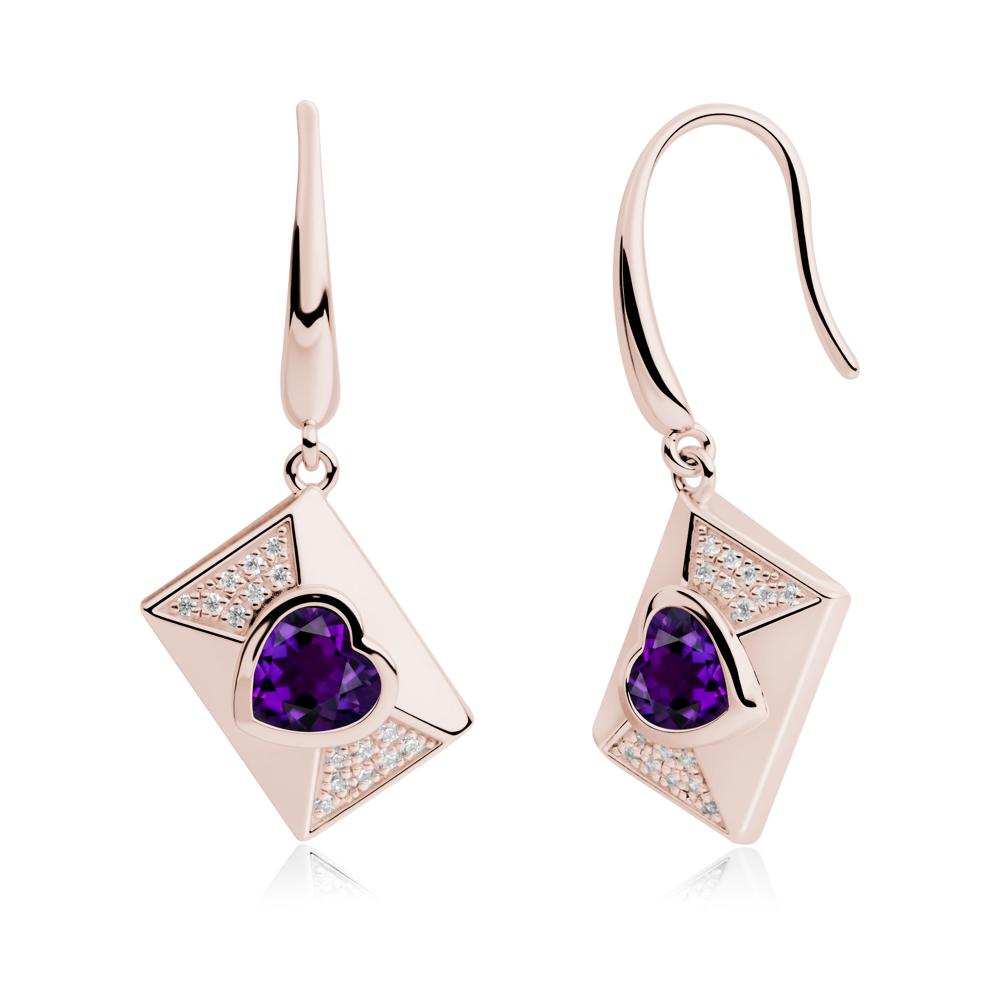 Heart Shaped Amethyst Love Letter Envelope Eearrings - LUO Jewelry #metal_14k rose gold
