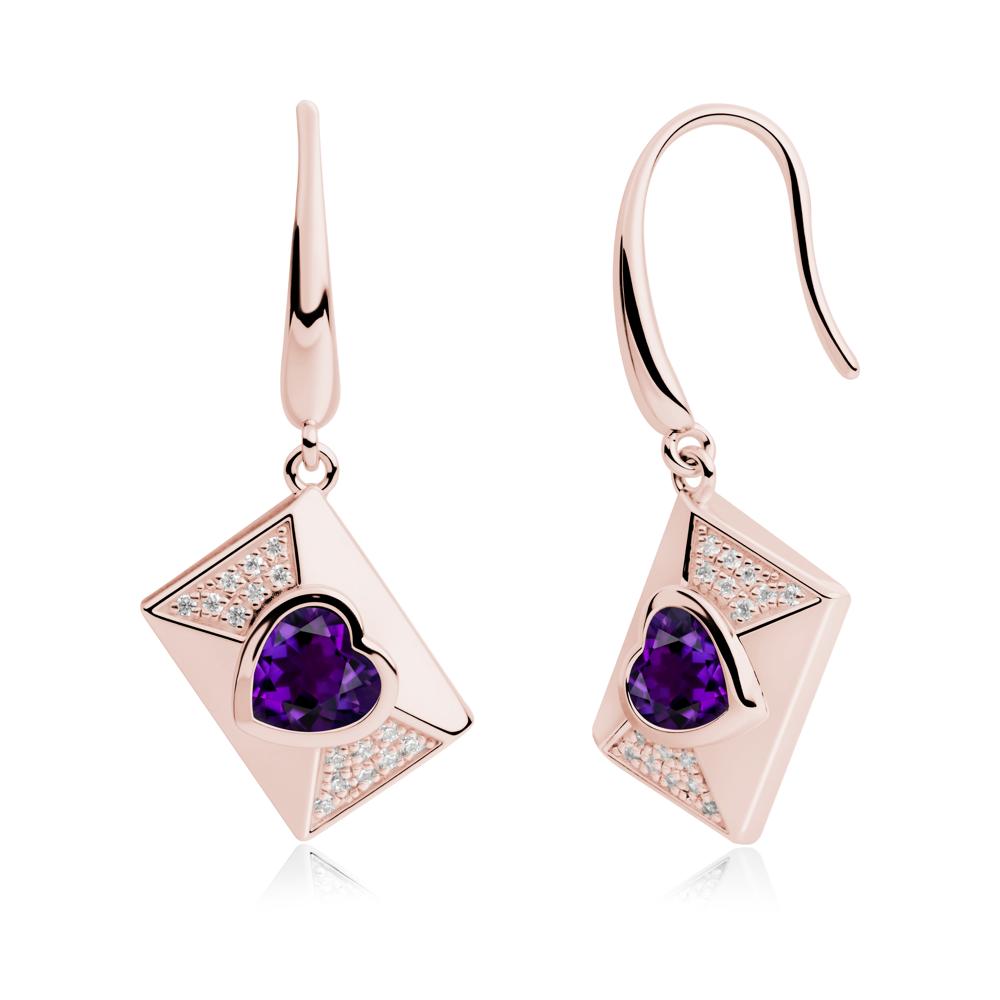 Heart Shaped Amethyst Love Letter Envelope Eearrings - LUO Jewelry #metal_18k rose gold