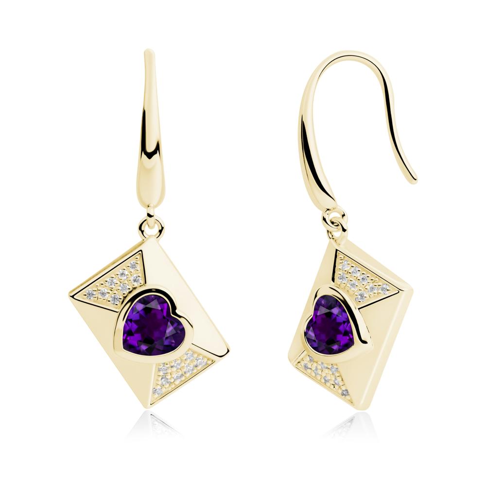 Heart Shaped Amethyst Love Letter Envelope Eearrings - LUO Jewelry #metal_18k yellow gold