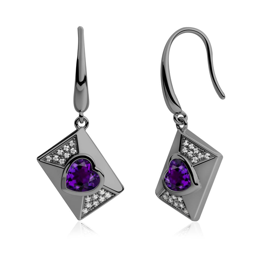 Heart Shaped Amethyst Love Letter Envelope Eearrings - LUO Jewelry #metal_black finish sterling silver