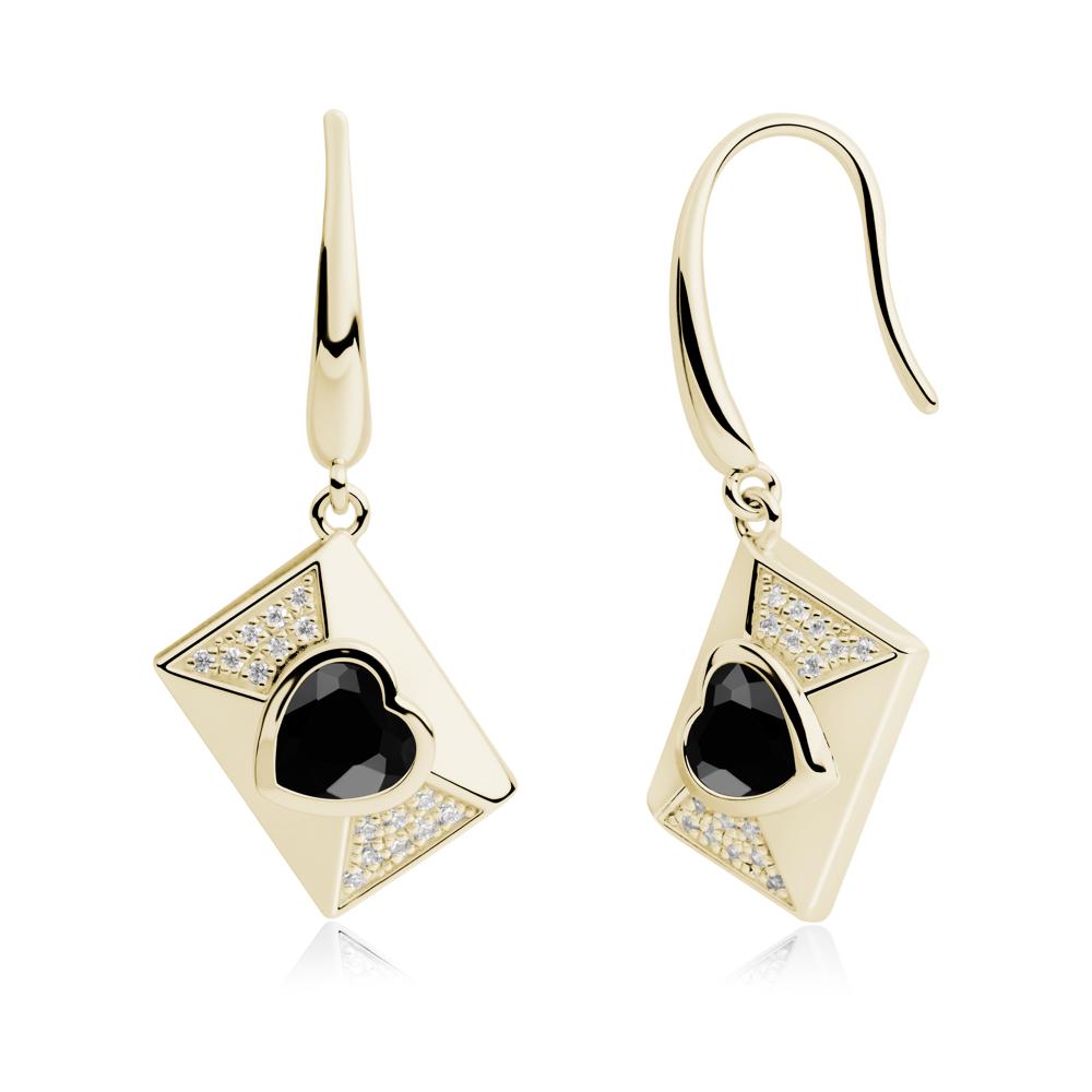 Secret Admirer Black Spinel Envelope Fish Hook Earrings - LUO Jewelry #metal_14k yellow gold