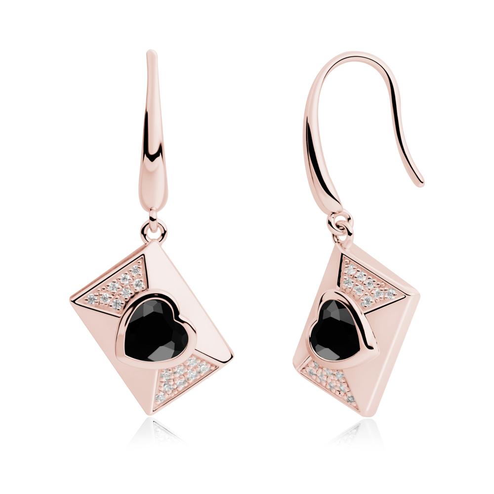 Secret Admirer Black Spinel Envelope Fish Hook Earrings - LUO Jewelry #metal_18k rose gold
