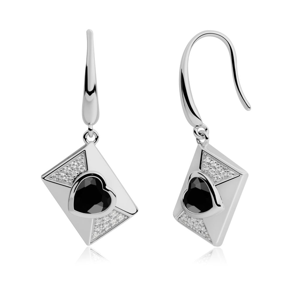 Secret Admirer Black Spinel Envelope Fish Hook Earrings - LUO Jewelry #metal_platinum