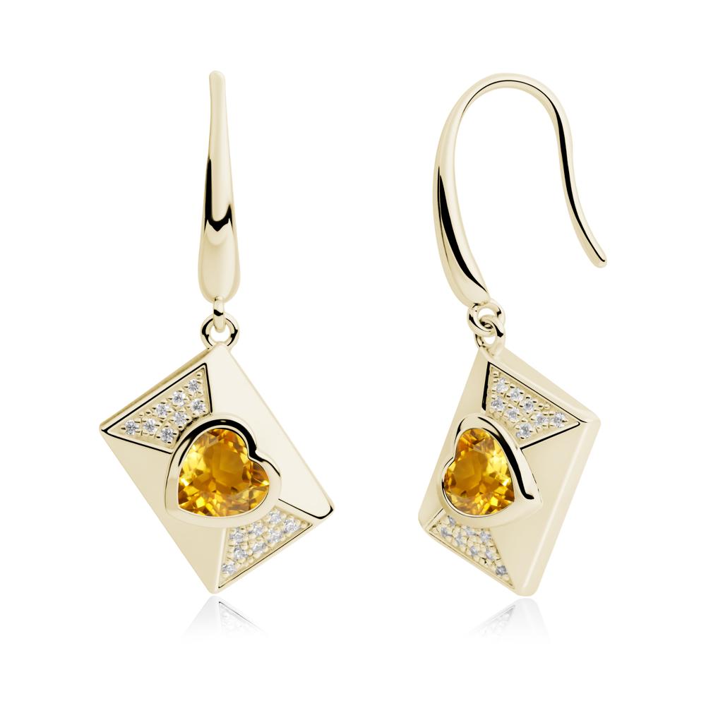 Heart Shaped Citrine Love Letter Envelope Eearrings - LUO Jewelry #metal_14k yellow gold