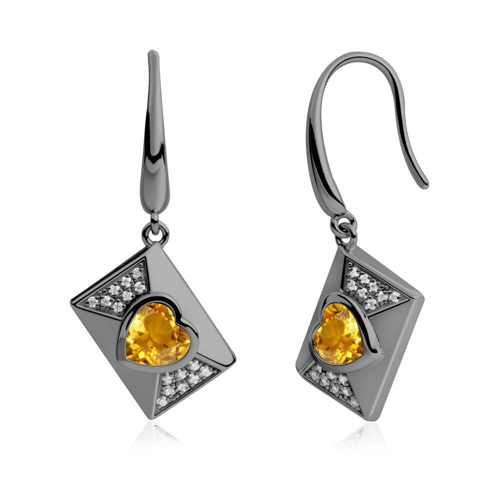 Heart Shaped Citrine Love Letter Envelope Eearrings - LUO Jewelry #metal_black finish sterling silver