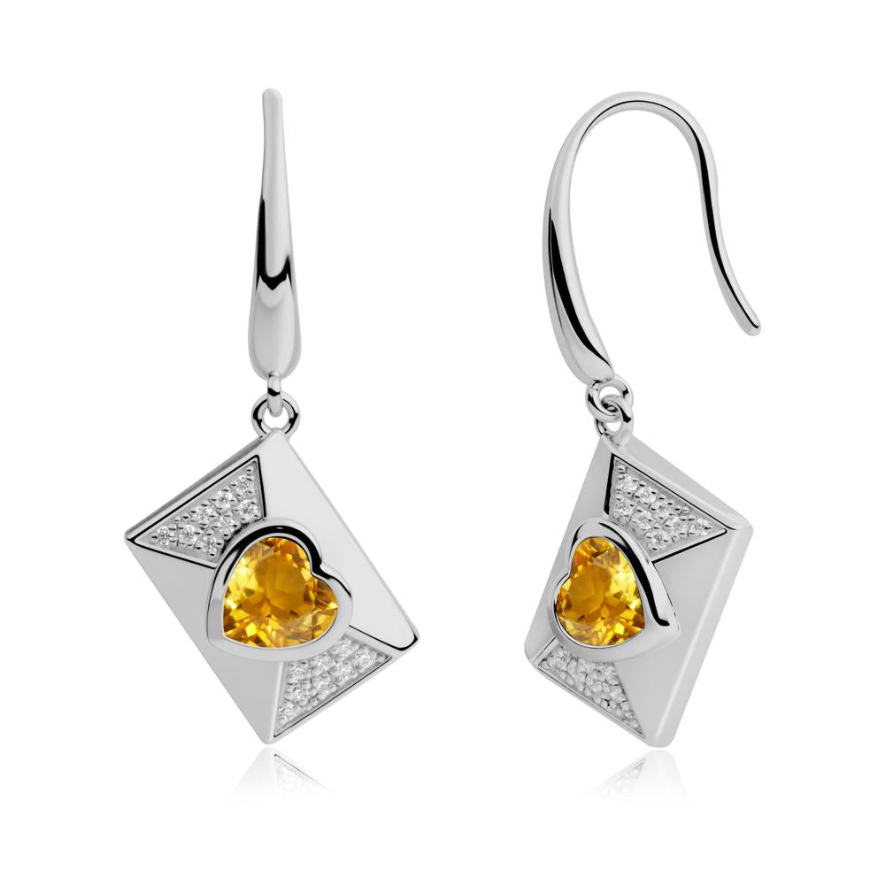 Heart Shaped Citrine Love Letter Envelope Eearrings - LUO Jewelry #metal_platinum