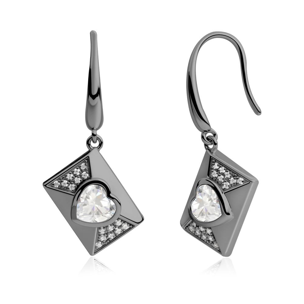 Bezel Set Heart Shaped Cubic Zirconia Shepherd Hook Earrings - LUO Jewelry #metal_black finish sterling silver