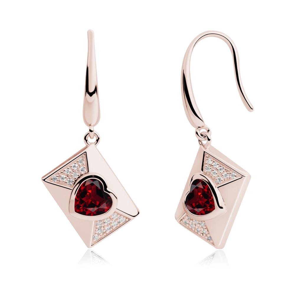 Heart Shaped Garnet Love Letter Envelope Eearrings - LUO Jewelry #metal_14k rose gold