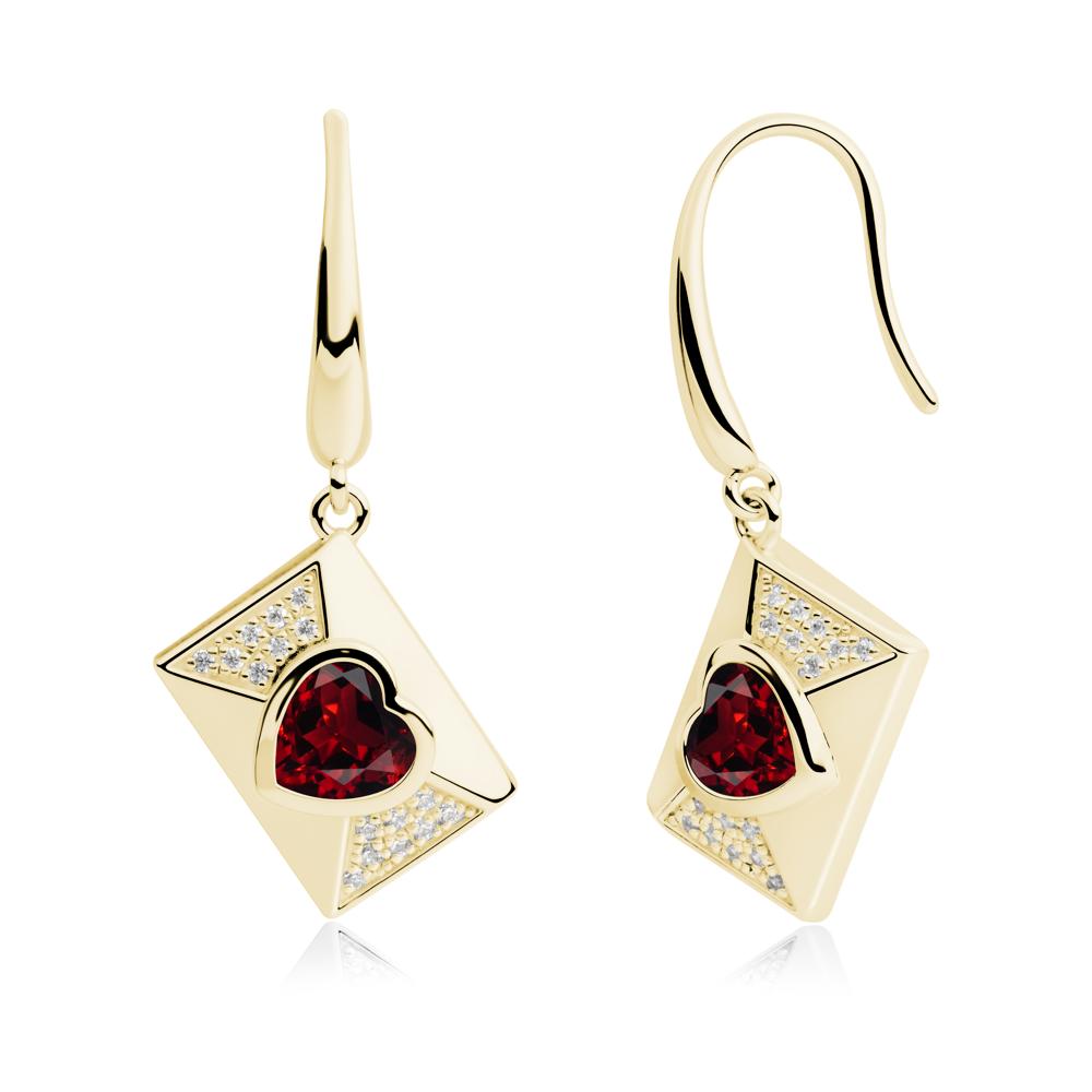 Heart Shaped Garnet Love Letter Envelope Eearrings - LUO Jewelry #metal_18k yellow gold