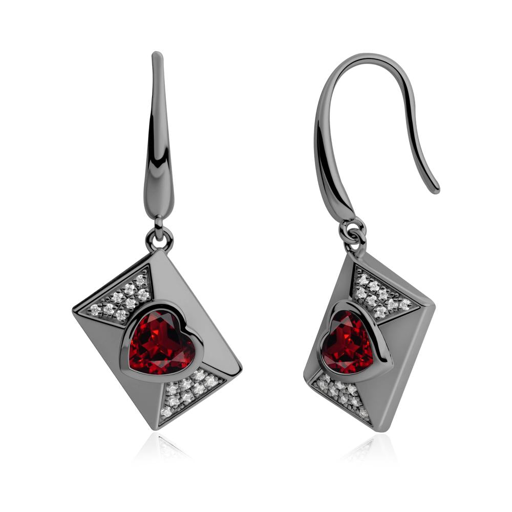 Heart Shaped Garnet Love Letter Envelope Eearrings - LUO Jewelry #metal_black finish sterling silver