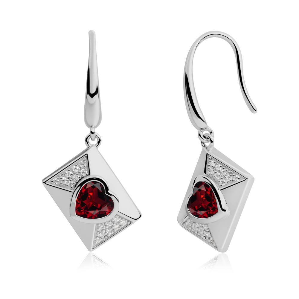 Heart Shaped Garnet Love Letter Envelope Eearrings - LUO Jewelry #metal_platinum