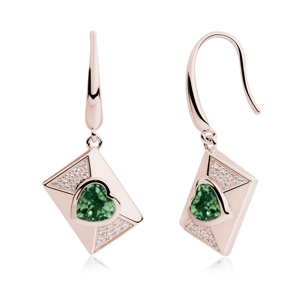 Bezel Set Heart Shaped Green Sapphire Shepherd Hook Earrings - LUO Jewelry #metal_14k rose gold