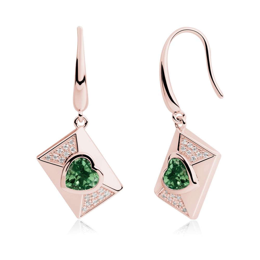 Bezel Set Heart Shaped Green Sapphire Shepherd Hook Earrings - LUO Jewelry #metal_18k rose gold