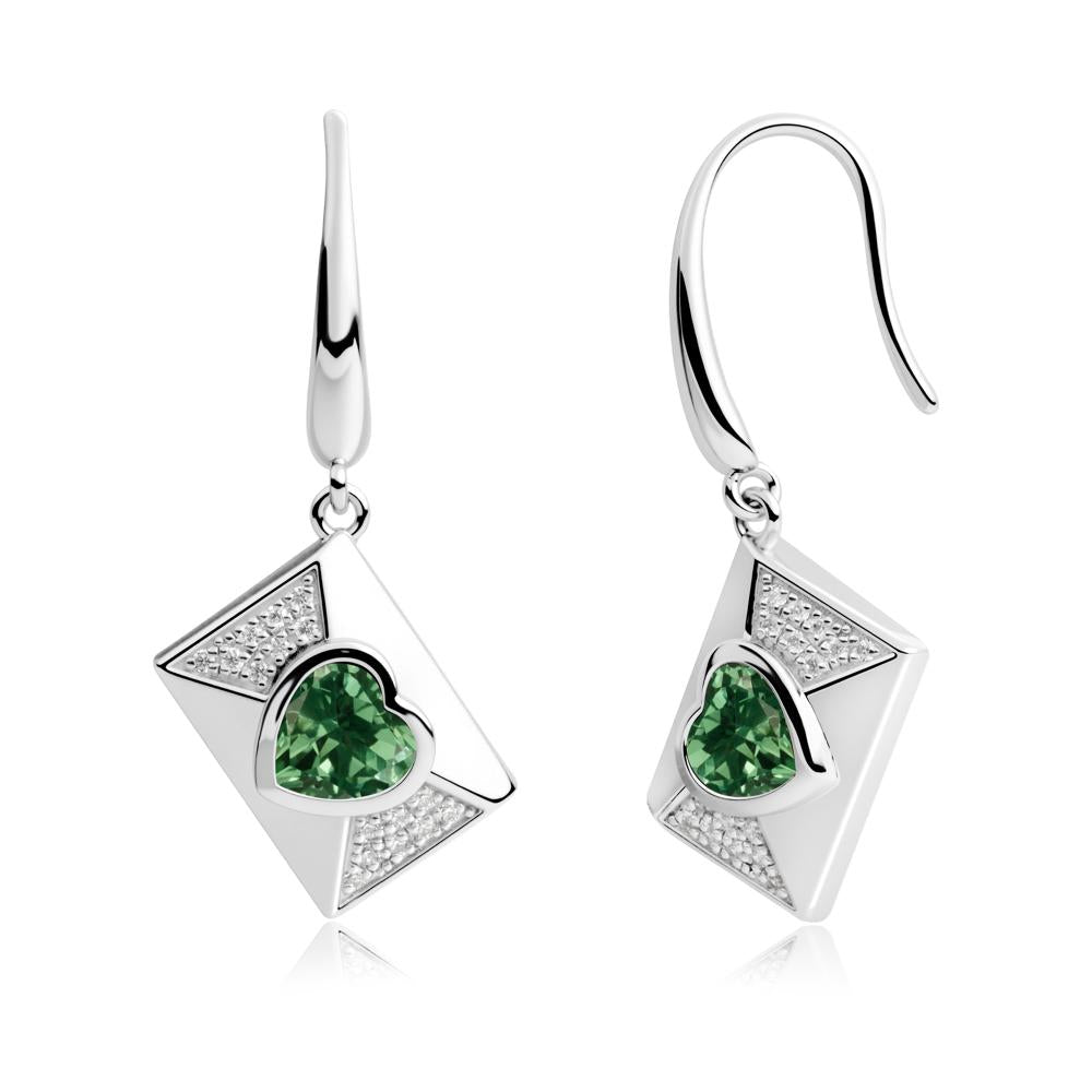 Bezel Set Heart Shaped Green Sapphire Shepherd Hook Earrings - LUO Jewelry #metal_18k white gold
