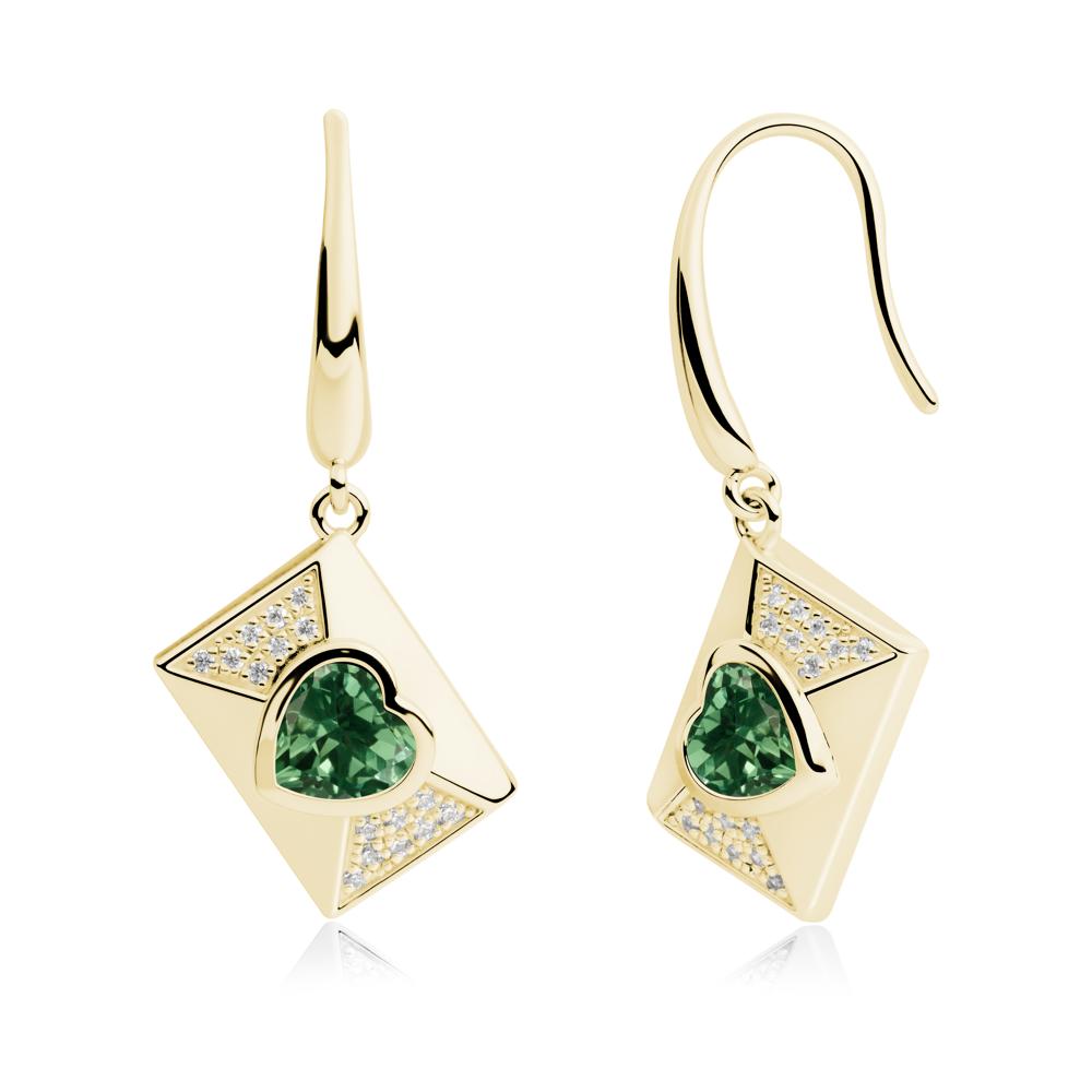 Bezel Set Heart Shaped Green Sapphire Shepherd Hook Earrings - LUO Jewelry #metal_18k yellow gold