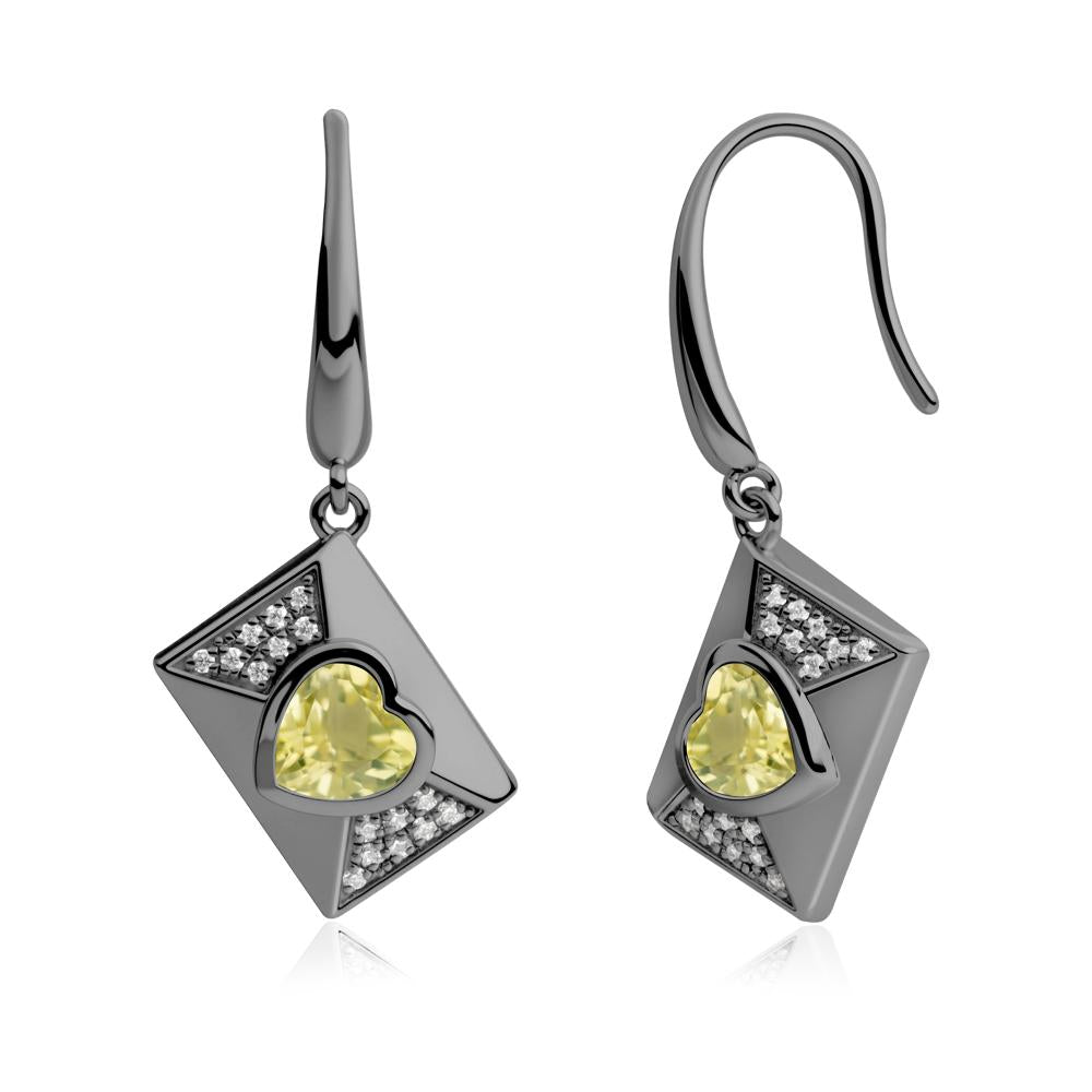 Secret Admirer Lemon Quartz Envelope Fish Hook Earrings - LUO Jewelry #metal_black finish sterling silver
