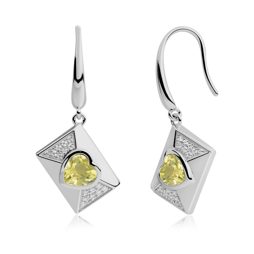 Secret Admirer Lemon Quartz Envelope Fish Hook Earrings - LUO Jewelry #metal_platinum