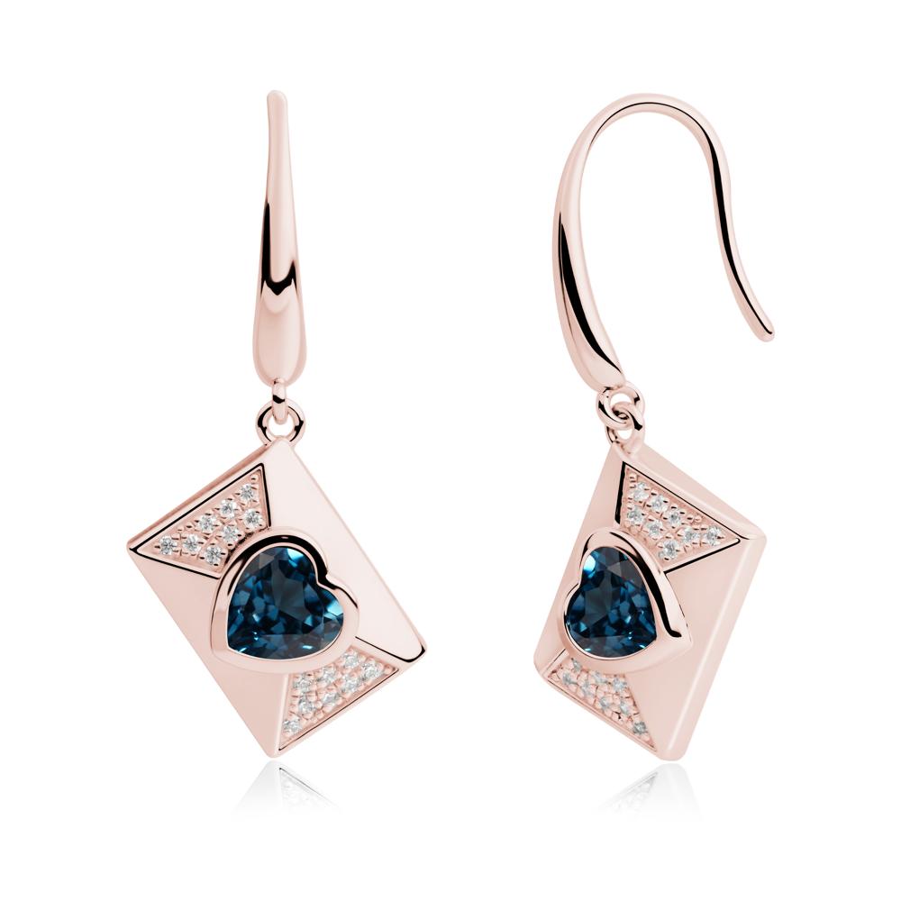 Bezel Set Heart Shaped London Blue Topaz Shepherd Hook Earrings - LUO Jewelry #metal_18k rose gold