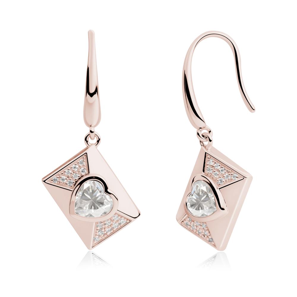 Heart Shaped Moissanite Love Letter Envelope Eearrings - LUO Jewelry #metal_14k rose gold