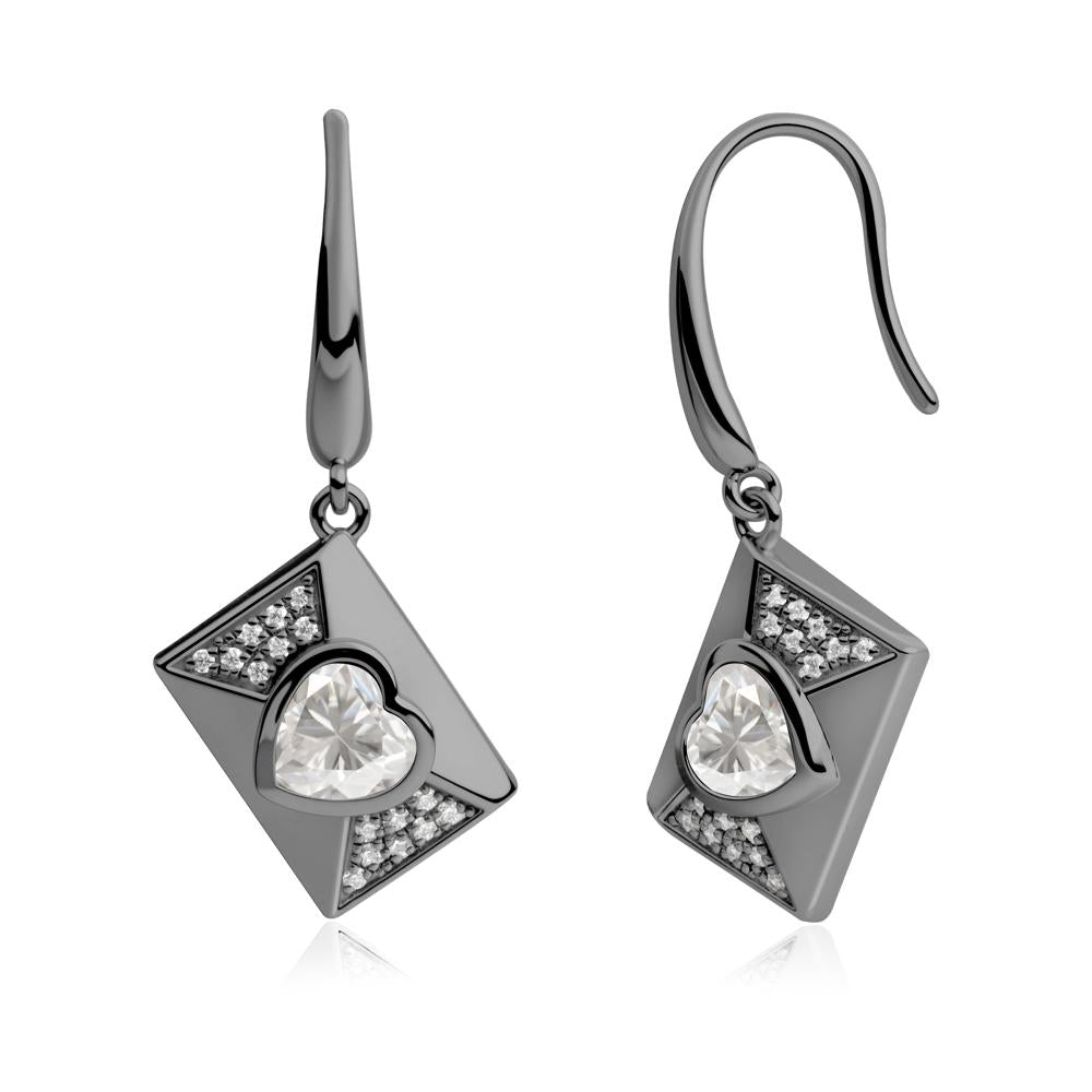 Heart Shaped Moissanite Love Letter Envelope Eearrings - LUO Jewelry #metal_black finish sterling silver
