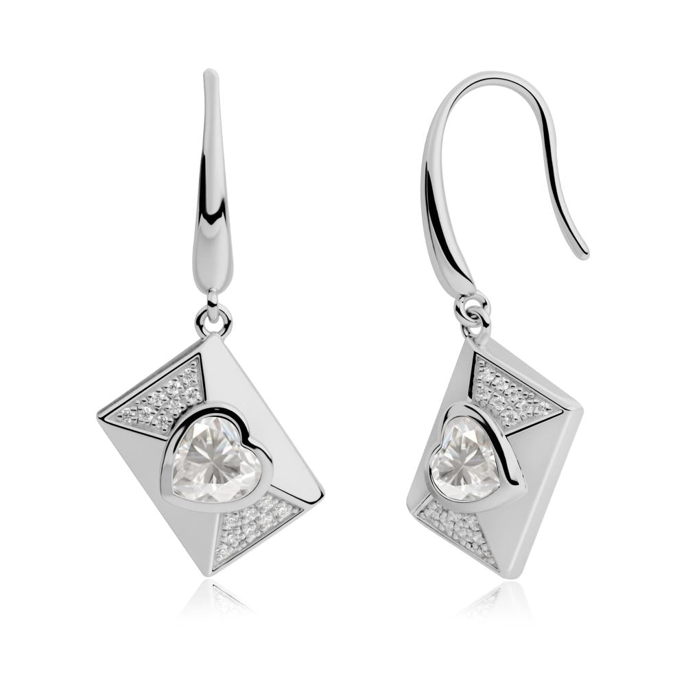 Heart Shaped Moissanite Love Letter Envelope Eearrings - LUO Jewelry #metal_platinum