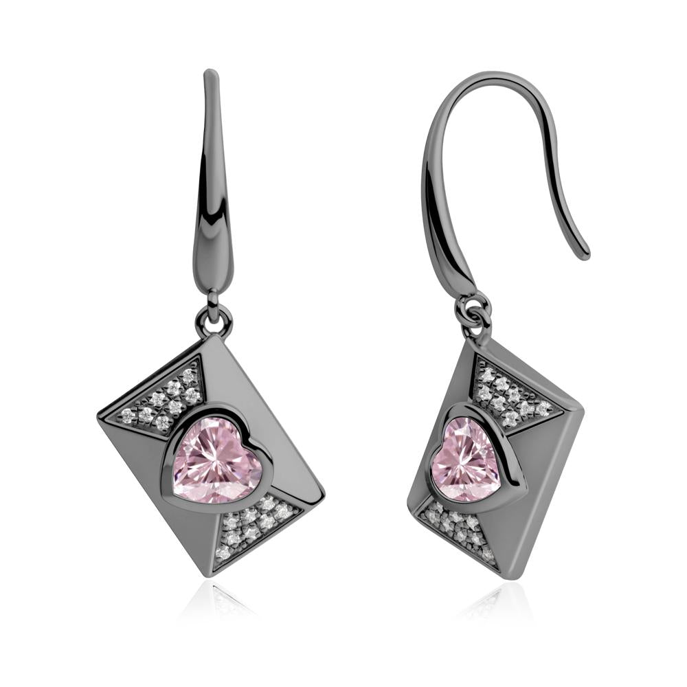 Bezel Set Heart Shaped Pink Cubic Zirconia Shepherd Hook Earrings - LUO Jewelry #metal_black finish sterling silver