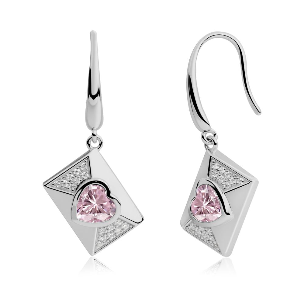 Bezel Set Heart Shaped Pink Cubic Zirconia Shepherd Hook Earrings - LUO Jewelry #metal_platinum